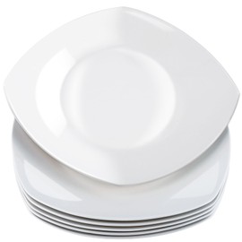 PUREZON Porcelain Square Dinner Plates Set of 6, 10.5 inch Appetizer Plates, Ceramic White Dessert Plate,Square Serving Plate for Steak,Salad,Snacks,Pasta,Scratch Resistant,Microwave & Dishwasher Safe
