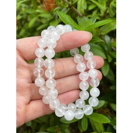 GAF TREASURES Clear Quartz Crystal Bead Bracelet 8mm, Wholesale Genuine Clear Quartz Stretch Gemstone Bracelet, Healing Crystal Bracelet, Gift for Men & Women (2)