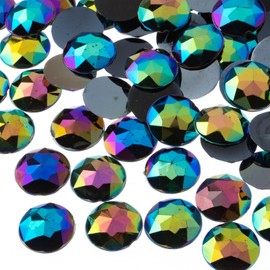 John Bead 200 Pieces 16mm, Black AB, Acrylic Round Flat Back Rhinestones for Jewelry Making, DIY Crafts, Nail Art, Face Makeup, Clothes