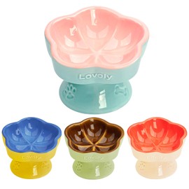 S&Q's CERAMICS Raised Cat Bowl, Elevated Cat Bowl for Food and Water, Ceramic Titled Dish, Anti Vomit & Whisker Friendly, Microwave and Dishwasher Safe (Pink, 5.8")