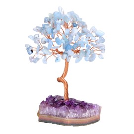 CrystalTears Aquamarine Crystal Tree Healing Crystal Gemstone Tree Life Copper Wire Wrapped Stone Tree Feng Shui Crystal Money Tree for Decor Positive Energy Crystal Gifts for Women Men Christmas