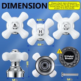 Enhon 3 Pcs Porcelain Handle Set, Compatible with Price Pfister Shower Valve, Hot Cold and Diverter Handle, Fits 12 Point Broach Stem, Chrome Finish White Porcelain(Cross Arm)