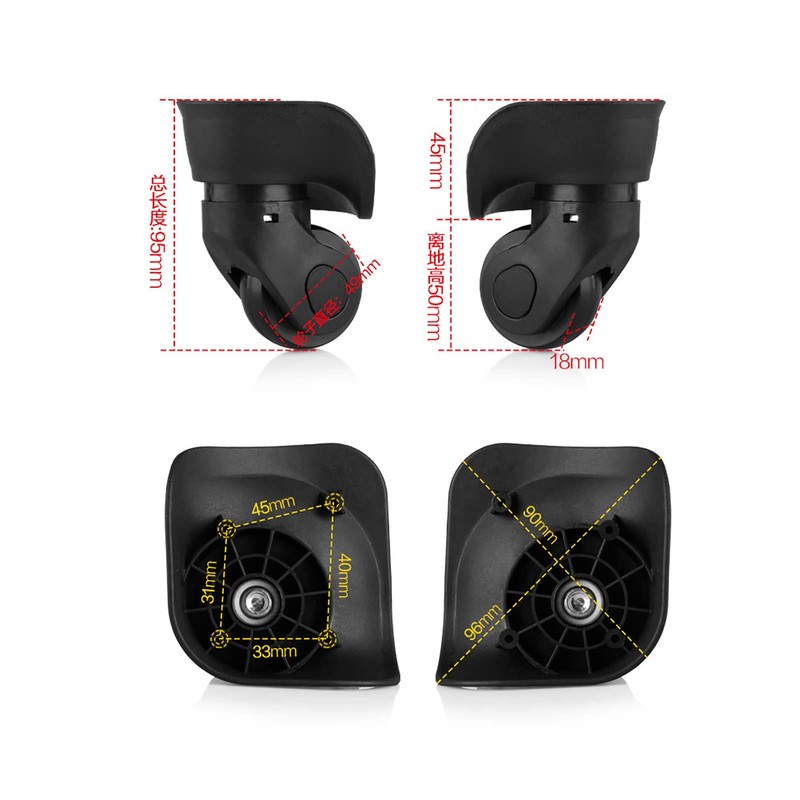 Alomejor 2 Pieces/Package Luggage Suitcase Wheel Left Right Swivel Wheels