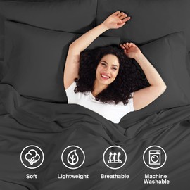 Empyrean Twin Sheets Set - 3 PC Super Soft Twin Bed Sheets - Double Brushed Microfiber Twin Sheet Set - Hotel Luxury Black Bed Sheets Twin Size, with 4 Corner Elastic Straps