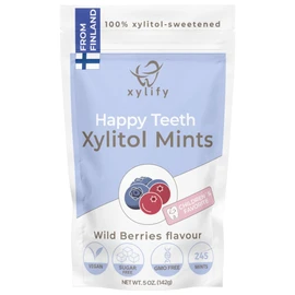 Xylitol Mints for Oral Care - Wild Berries flavor, 100% Xylitol sweetened, Sugar Free Candy, Happy Teeth dental mints from Finland. 5oz - 245 mints