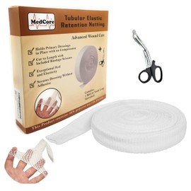 Fix Tubular Net Bandage (Size 3) – 10 Yard Roll - Plus Pair of Medical Scissors - Elastic Net Wound Gauze Dressing –Fits Hands, Feet, Small Arms and Calves