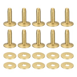 sourcing map 10 Set Brass Rivets and Burrs, 10x3.3x14mm Solid Leather Brass Rivet Fastener for Leather DIY Craft Supplies, Gold Tone