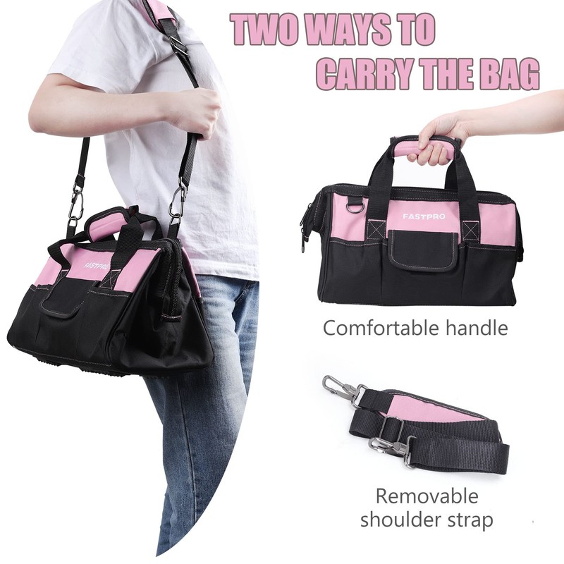 FASTPRO 14-Inch Pink Tool Bag for Women, Zip-top Wide Mouth