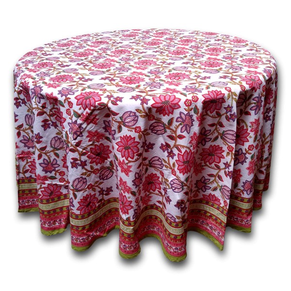 Floral Tablecloth for Round Tables Pink Red Green White Cotton Floral Kitchen Table Linen Round 90 inches