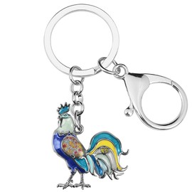 Lindo llavero de gallo de aleación esmaltada, regalo de pollo para mujeres y niñas, portafolios, Azul, 36mm x 32mm