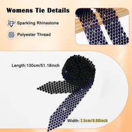 JK Home Rhinestone Neck Ties for Women Glitter Sparkle Long Sequins Necktie Scarf Thin Skinny Crystal Tie Neckerchief for Shirt Prom Daily Party Wedding Cosplay Beach Blue Black