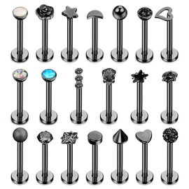 Subiceto 16G Stainless Steel Forward Helix Monroe Labret Lip Nose Studs for Men Women Tragus Cartilage Stud Earrings Cz Balls Heart Flower Medusa Piercings 20 Pcs