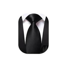 Barry.Wang Boys Tie Pre-Tied Satin Solid Color Kids Tie Pocket Square Set Adjustable Formal Black Necktie School Gift