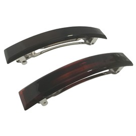 Parcelona French Bar Large Set of 2 Black N Shell Brown Celluloid Automatic Hair Clip Barrette (8 cm)