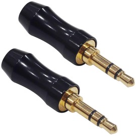 Audio Fan Self-Action Plug 3.5mm 3-Pole Stereo Mini Plug DIY Connector Replacement 3 Poles Gold Plated Length 39.15mm x Inner Diameter 6.0mm Black Set of 2