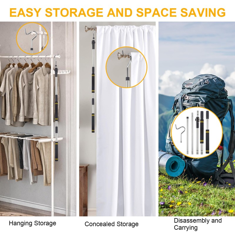 Gzlozak Clothes Hanger Reaching Hook, 49"-91" High Reach Garment Hook