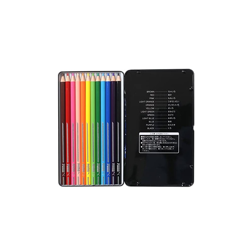 Kutsuwa Puma PM333 Colored Pencils, 12 Colors, Can Case Included