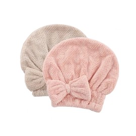 Two-Piece Coral Velvet Hair Drying Cap Soft Speed with Bow Super Absorbent Hair Turban Shower Cap Suitable for Curly Thick Wet Long Hair Shower spa