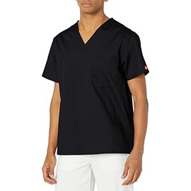 Dickies Men's Signature V-Neck Scrubs Shirt, Black, Small