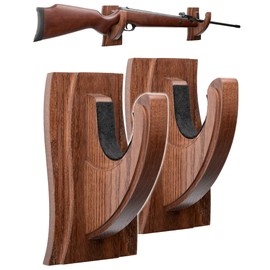 TESLYAR Gun Rack Wall Mount Hold Up Displays Horizontal Gun Rack and Shotgun Hooks Store Rifle Shotgun Bow Real Hardwood Hanger Brown