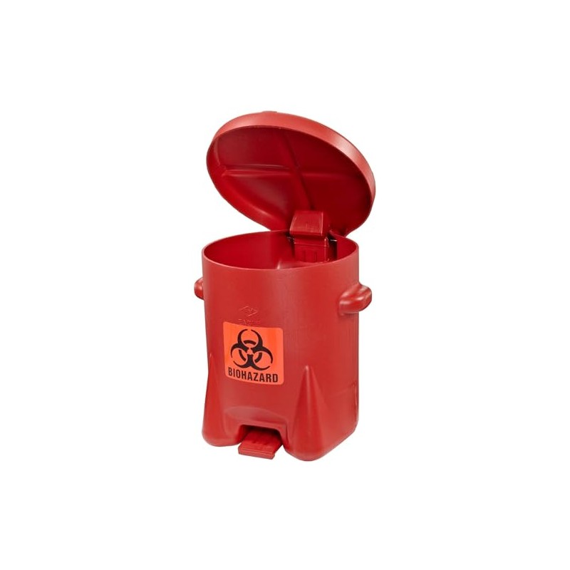Eagle 6 Gallon Biohazard Trash Can with Foot-Operated Self-Closing Lid,