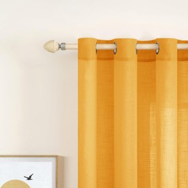 MIULEE Voile Curtains, Sheer Linen Curtain with Eyelets, Transparent, Linen Look, Living Room Window Curtain, Translucent Decorative Curtain for Bedrooms, 140 x 160 cm (W x H), Yellow Set of 2