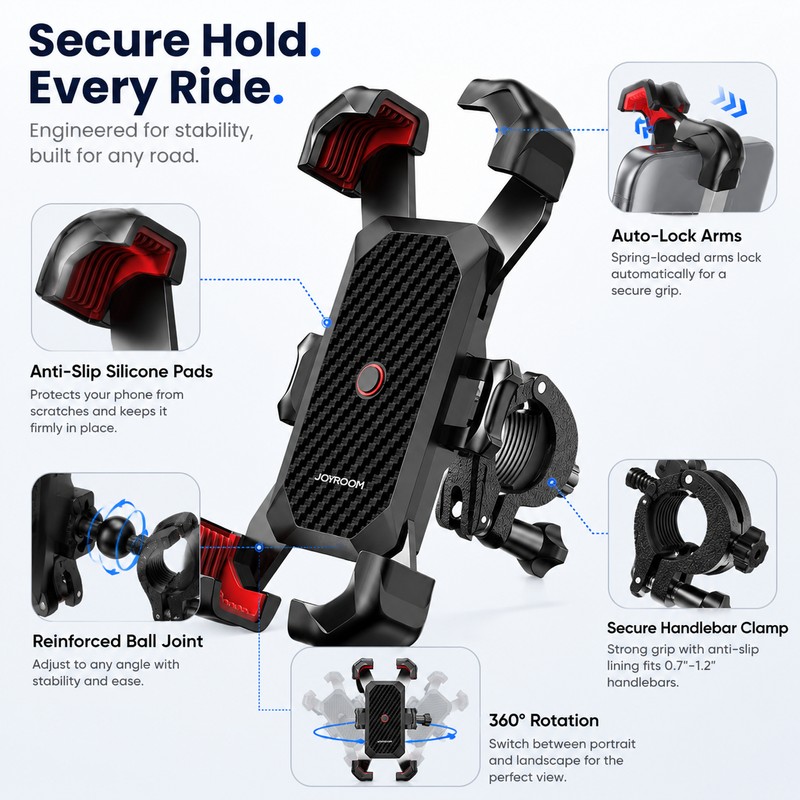 Bike Phone Holder for 4.7–7 Inch Smartphones – 360° Adjustable