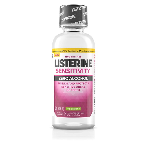 Listerine Sensitivity mouthwash, 24-hr Tooth Sensitivity Relief & Protection, Alcohol-Free Formula in Fresh Mint Flavor, TSA Compliant Travel-Sized Bottle, 3.2 Fl Oz (Pack of 24)