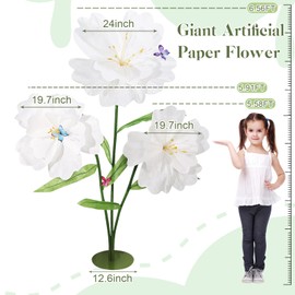 3PCS Giant Flowers for Decoration, 5.9Ft Large Artificial Waterproof Fiber Paper Flower with Stems and Stands, Wedding Party Banquet Graduation Home Garden Shop Window Photography Props（White）