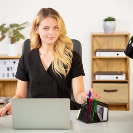 Relaxdays Desk Organiser with Stationary Tray with Pen Holder and Note Box, Metal Silver, 9.5 x 18.5 x 10 cm