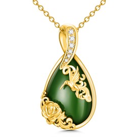 HPQQ Jade Butterfly Necklace for Women Sterling Silver Plated Gold Teardrop Green Jade Pendant Necklace Butterfly Jewelry Gifts for Women Mom