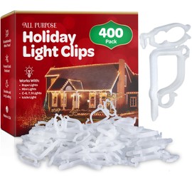 All-Purpose Holiday Light Clips [Set of 400] Christmas Light Clips, Outdoor Light Clips - Mount to Shingles & gutters - Works with Mini, C6, C7, C9, Rope, Icicle Lights - No Tools Required - USA Made