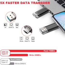 Vansuny 5 Pack 128GB USB C Flash Drive 2 in 1 OTG USB 3.0+USB C Memory Stick with Keychain Thumb Drive Photo Stick Jump Drive for Android Smartphones, Computers, MacBook, Tablets, PC