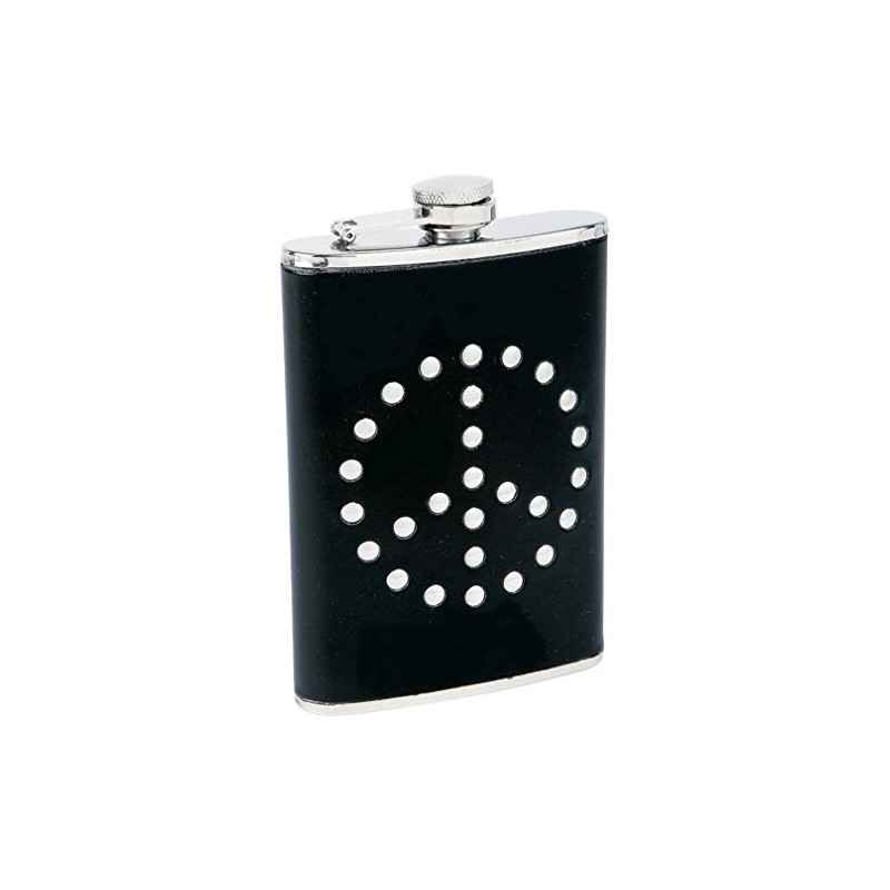 Maxam St Peace Hip Flask Drinkware, 8 oz, Black