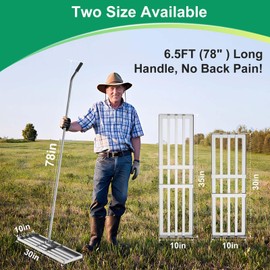 Lawn Leveling Rake 30 inch x 10 inch, Lawn Leveler Tool with 6.5ft Handle Rakes, 304Stainless Steel Yard Leveling Rake, Heavy Duty Soil Leveling Rakes for Backyard, Garden, Farm, Pasture