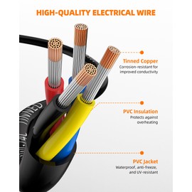 CONEPY 16 Gauge Wire 4 Conductor Electrical Wire, 16 AWG Tinned Copper Stranded PVC Cable, IP68 Waterproof/Flexible/Low Voltage Cord for Automotive, RV, Marine, Solar, LED Lighting(50FT)