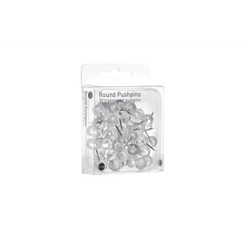Bi-Office PI1219 Round Push Pins, Metal/Plastic, Clear