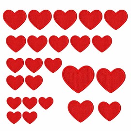 GiantGo Set of 24 heart iron-on patches, iron-on patches in red, embroidery patches for clothing, DIY appliqués for textiles, jeans, T-shirts and children's clothing