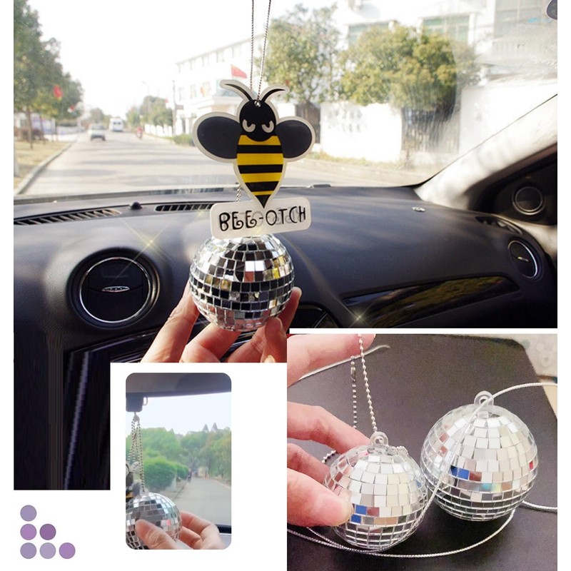 Mirror Disco Ball Hanging Car Accessory - Rear View Mirror