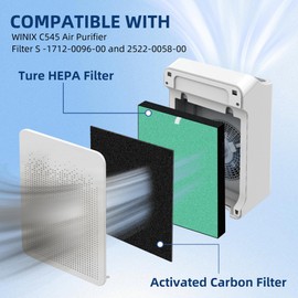 APPLIANCEMATES C545 Replacement Filter S for Winix C545 Air Purifier, Replace 1712-0096-00 2522-0058-002, 2 × H13 Ture HEPA Filters + 8 × Activated Carbon Filters(Green)