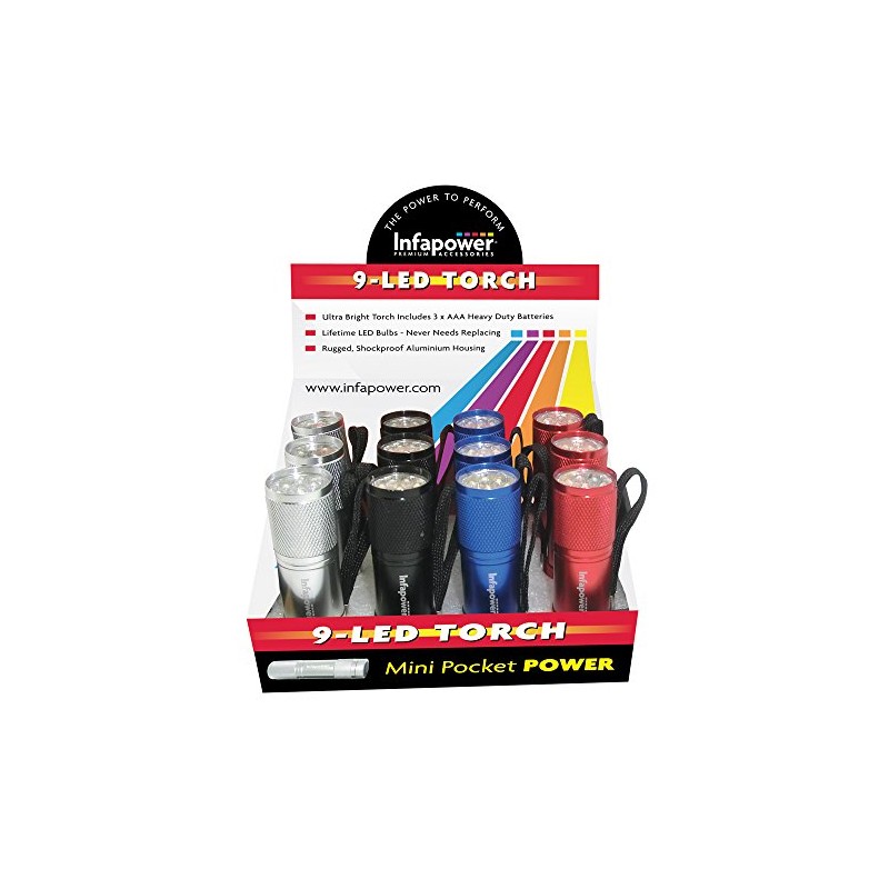 Infapower F006 9-Led Mini Pocket Torch - Pack of 12,Red,silver,black