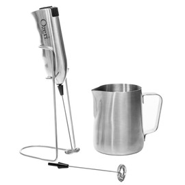 Ozeri Deluxe Milk Frother and 12 oz Frothing Pitcher in Stainless Steel, with Extra Whisk Attachment