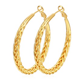 Twisted Hoop Earrings for Women 18K Gold Plated Thick Chunky Hoops Hypoallergenic Twist Earrings, 30mm, Copper, No Gemstone