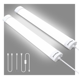Akpuzd 2Pack Plug in Ceiling Lights, 2FT Plug in Light, IP66 Waterproof 18W LED Tube Light with NO/Off Switch, 2000LM LED Closet Light, 5000K LED Lights for Kitchen, Bathroom, Garage, Vanity...
