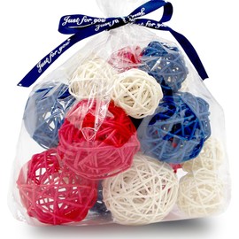 Qingbei Rina 4th of July Wicker Rattan Balls,Independence Day Decorative Balls for Bowls,Vase Filler for Centerpieces,Red White Blue Bowl Fillers for Home Decor,Memorial Day 20 PCS