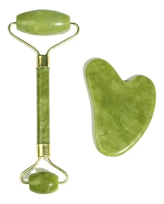 Rodillo Masaje Facial Gua Sha De Jade Antienvejecimiento Kit