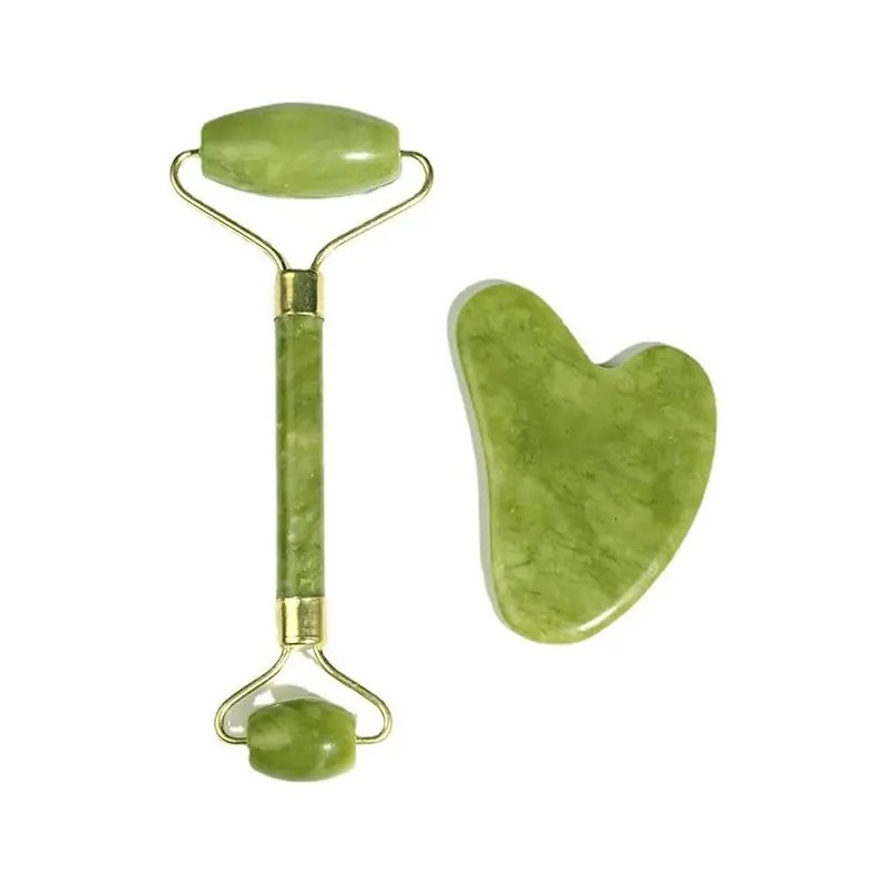 Rodillo Masaje Facial Gua Sha De Jade Antienvejecimiento Kit