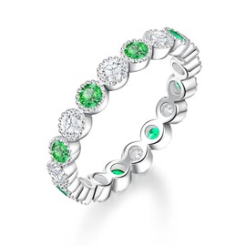 Sparkly Moissanite Green Emerald Ring for Women Sterling Silver Stackable Cute Thin Pinky Ring Size 4.5