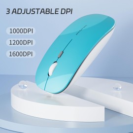 Uciefy Q5 Slim Rechargeable Wireless Mouse, 2.4G Optical Silent Ultra Thin Wireless Computer Mouse with USB Receiver and Type C Adapter, Compatible with PC, Laptop, Desktop (Blue)