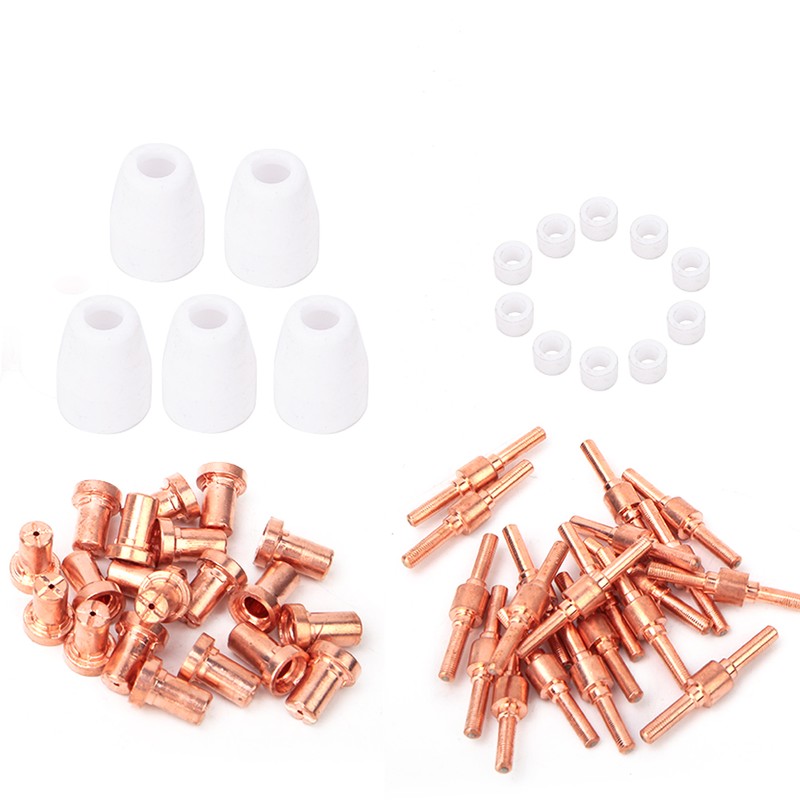 55pcs Plasma Cutter Extended Electrode Nozzle Shield Cup Gas Ring
